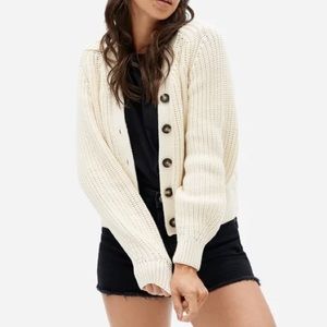 Everlane The Texture Cotton Button Up Chunky Knit Cardigan Cream Size S